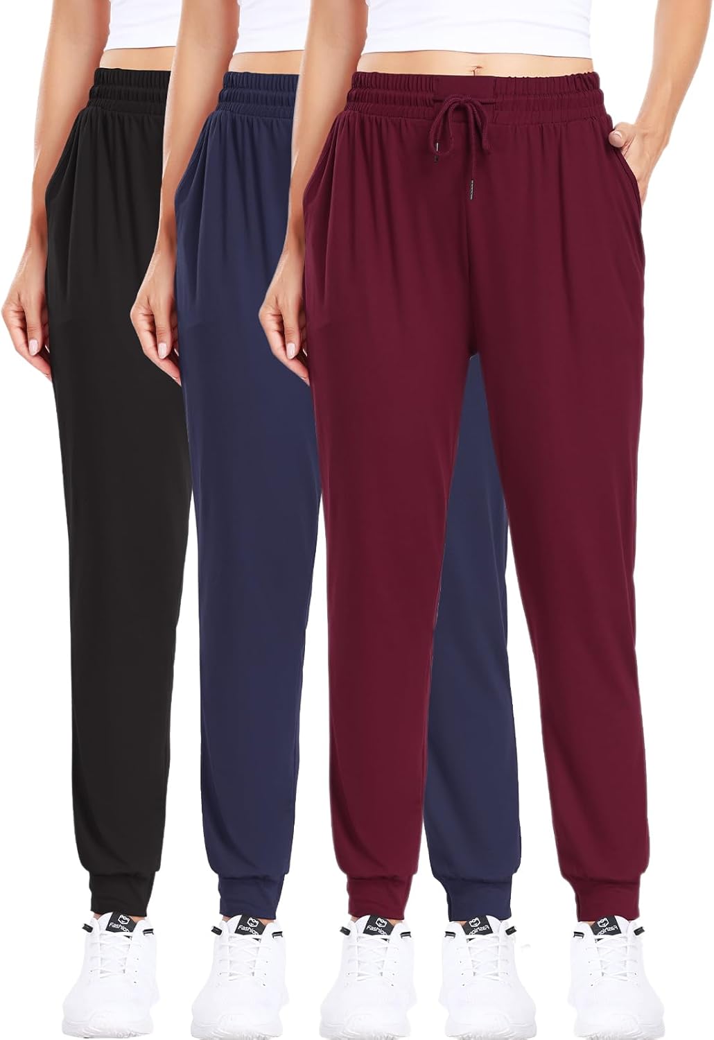 Comfortable Joggers for Women - 3 Pack Sweatpants with Pockets
