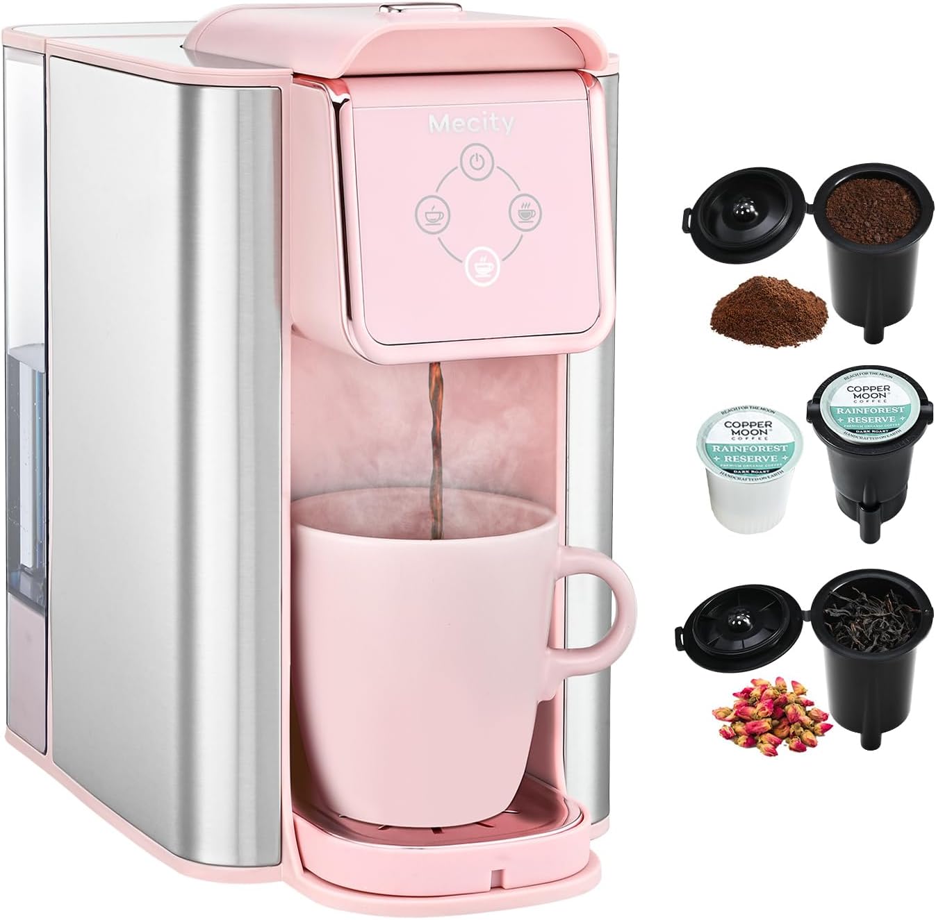 Mecity Pink Coffee Maker 3-in-1 for Fresh Brewed Coffee & Tea