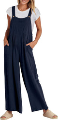 Womens Linen Jumpsuit Overalls Wide Leg - Casual Summer Travel