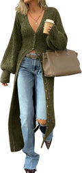 Womens Chunky Knit Long Cardigan V Neck Button Down Maxi
