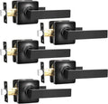 Matte Black Passage Door Handles - Sleek Square Lever Set 5 Pack