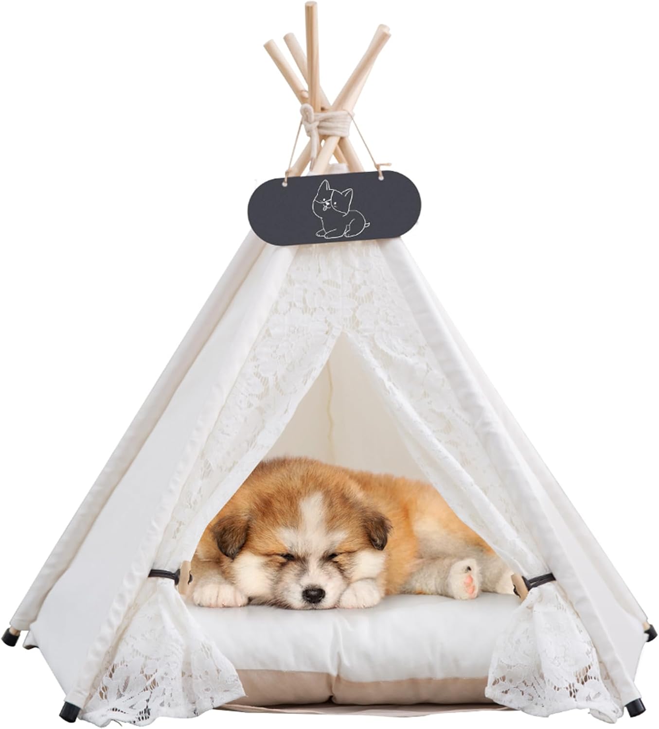 Pet Teepee Tent for Dogs & Cats with Thick Cushion Comfort
