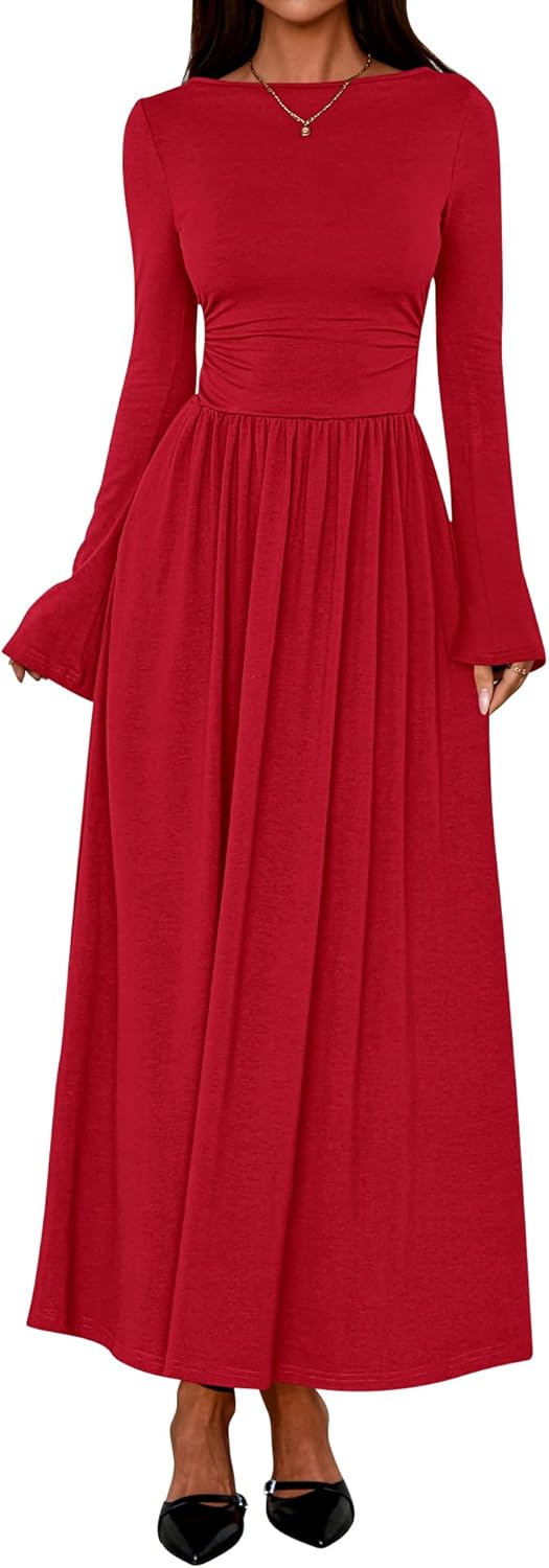BTFBM Long Sleeve Maxi Dresses for Women - Elegant Fall Style