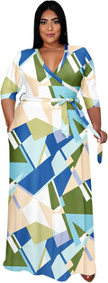 Runwind Plus Size V Neck Maxi Dress for Women - Flowy Belted Style 5%