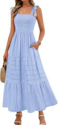 MEROKEETY Women's Summer Boho Maxi Dress - Flattering Smocked Sundress
