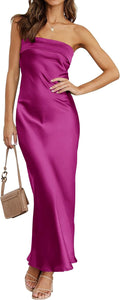 MEROKEETY Women Satin Strapless Tube Maxi Dress - Elegant Backless Fit