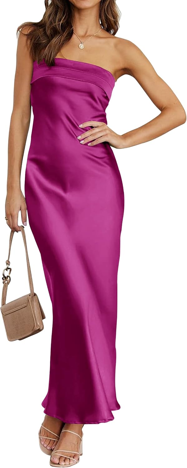 Elegant Satin Strapless Maxi Dress for Weddings and Events