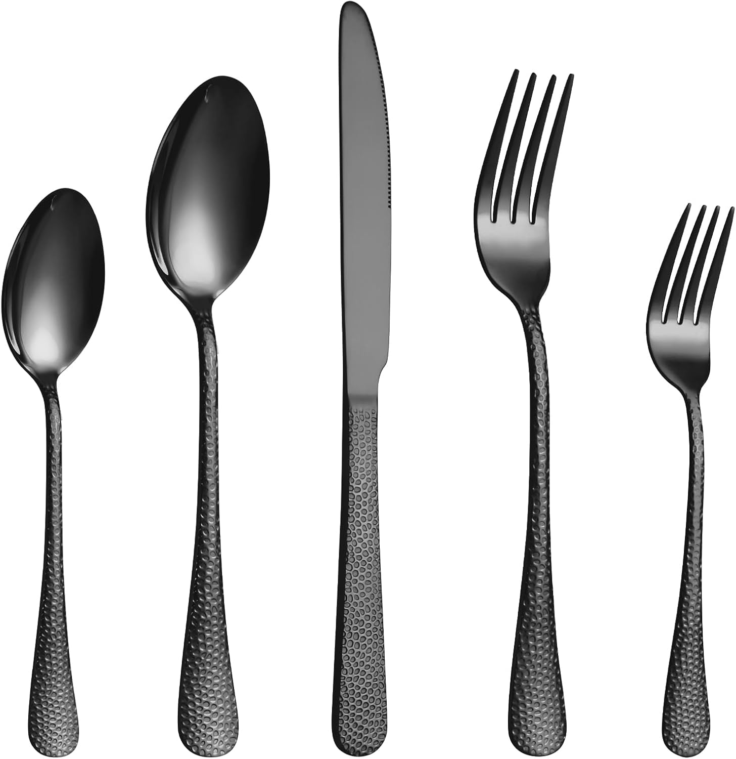 40 Pcs Black Silverware Set for 8 with Hammered Design