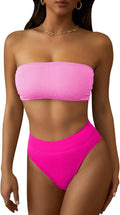 Pink Queen Ribbed High Waisted Bikini Set - Removable Strap Bandeau