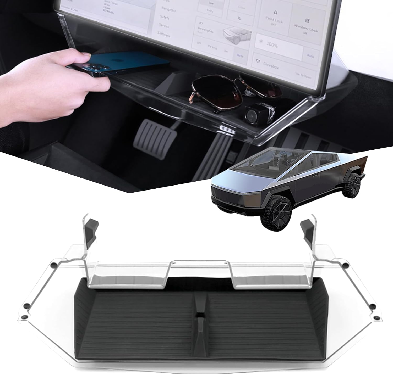 Under Screen Storage Box for Tesla Cybertruck 2024 2025 Accessory