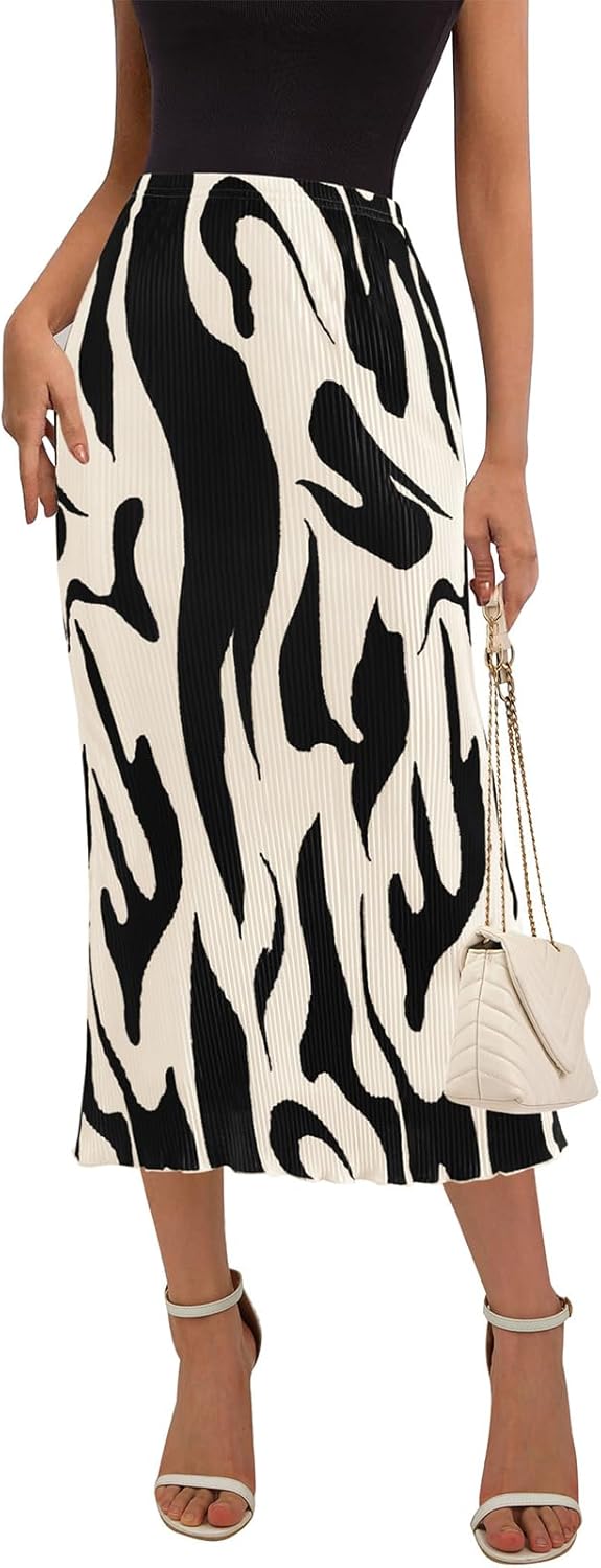PRETTYGARDEN Women's High Waist Pleated Midi Skirt for Summer