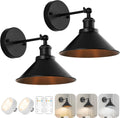 Black Vintage Wireless Battery Wall Sconces Set of 2 - Remote Dimmable