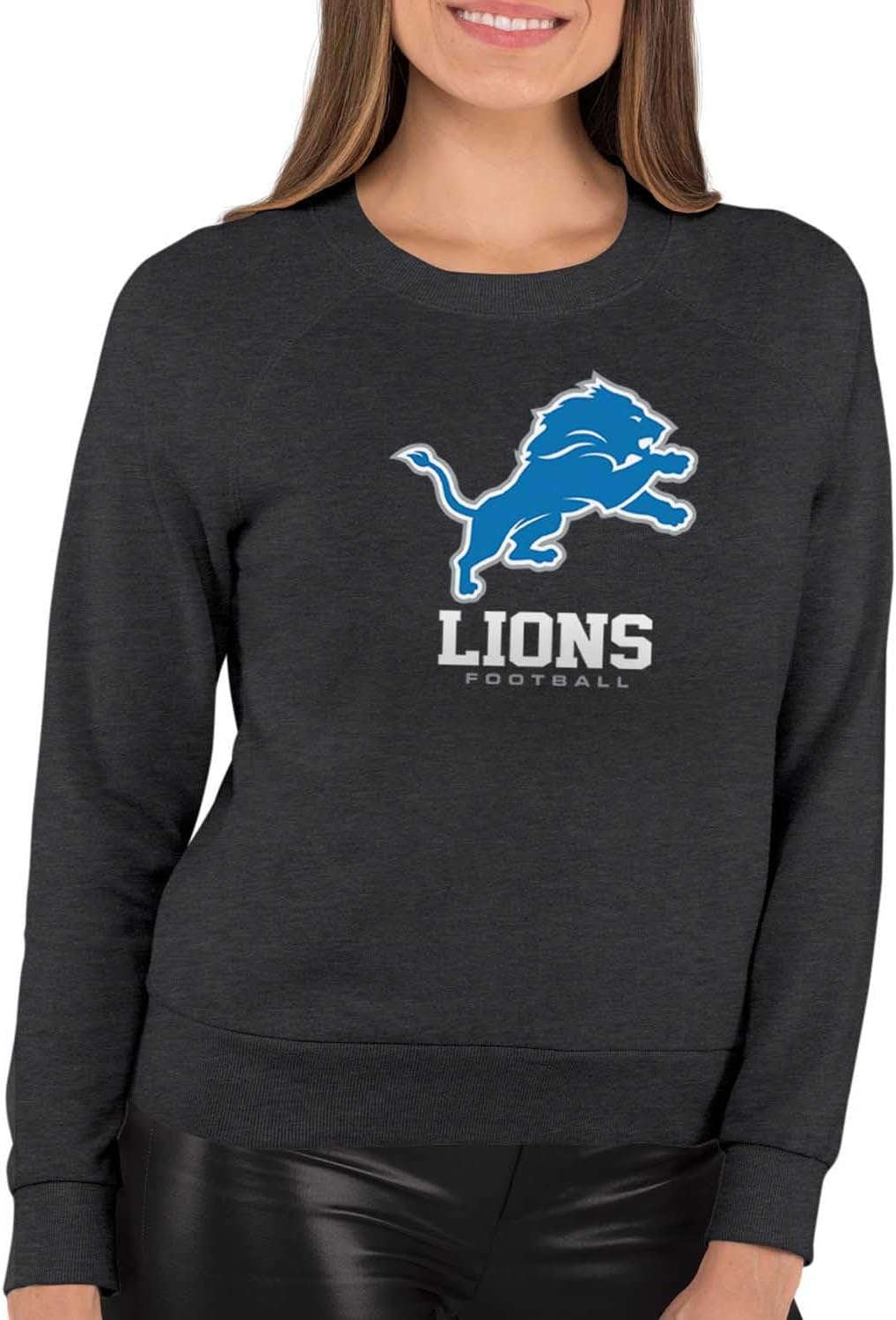 Women's NFL Detroit Lions Big Logo Slouchy Crewneck Pullover