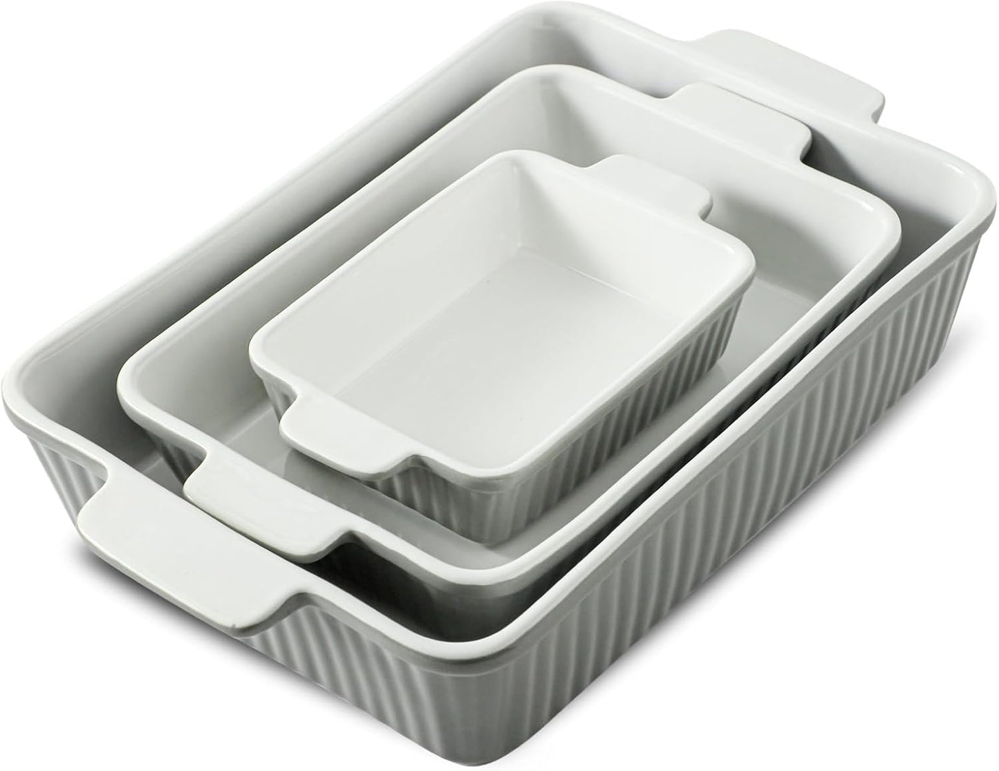 Hasense Ceramic Baking Dishes Set of 3 for Versatile Cooking