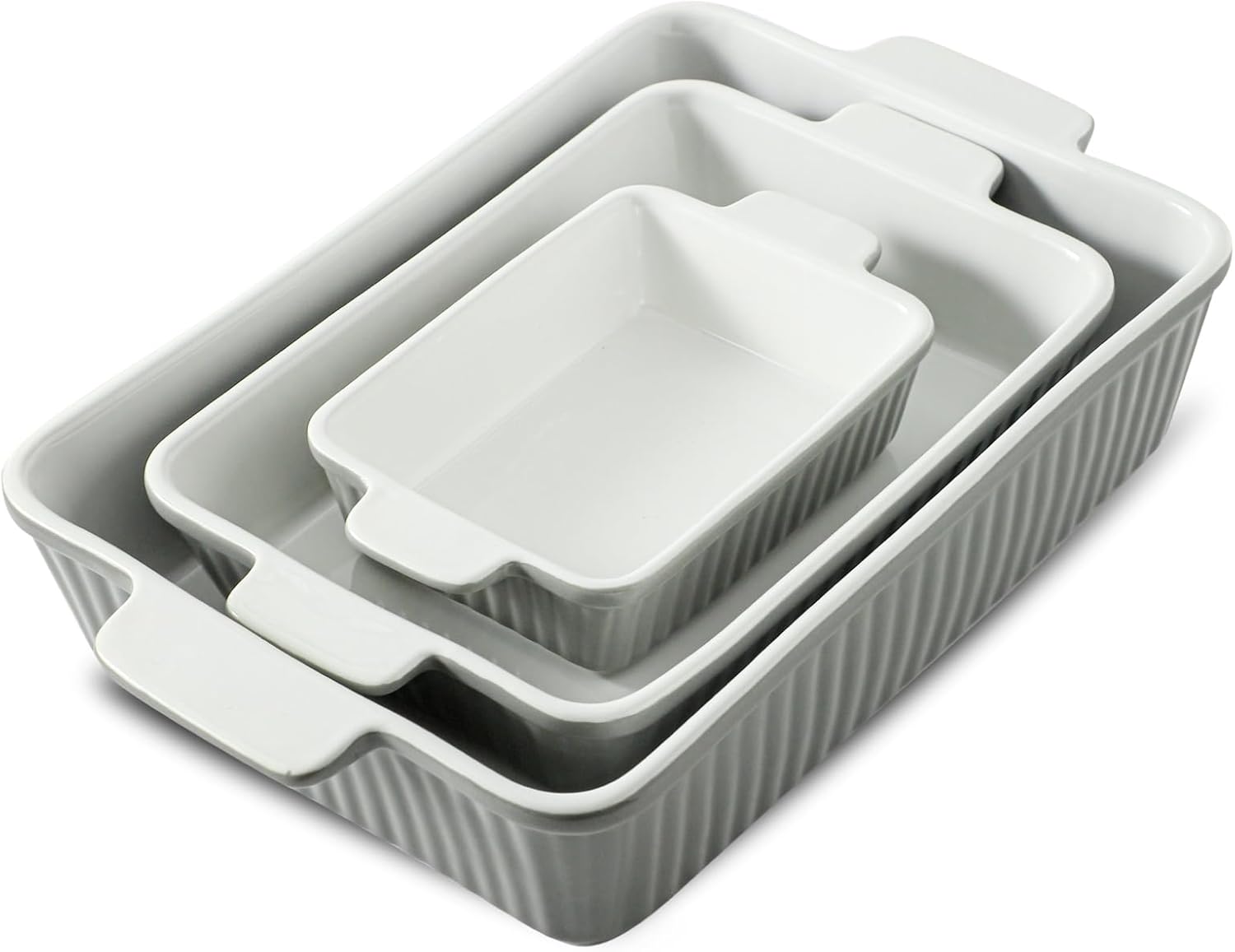 Hasense Ceramic Baking Dishes Set of 3 for Versatile Cooking