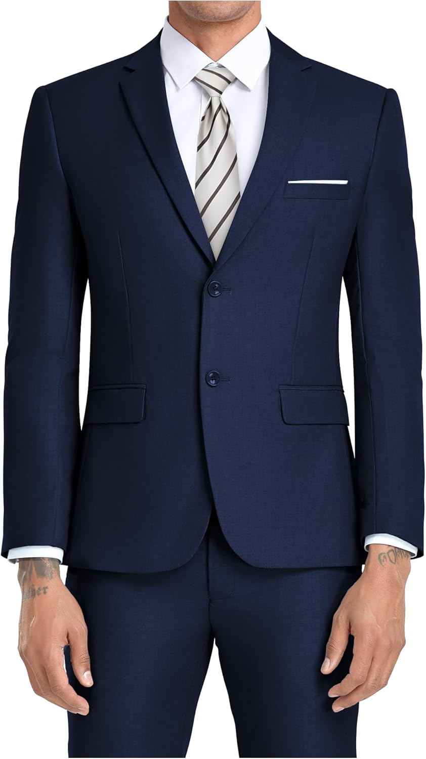 JPF Men's 2 Piece Slim Fit Suit Set with Tie for Every Occasion