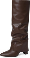 Knee High Boots for Women Fold Over Chunky Heel - Modatope