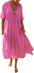 R.Vivimos Womens Summer Cotton Flowy Maxi Dress - Lightweight Boho Do