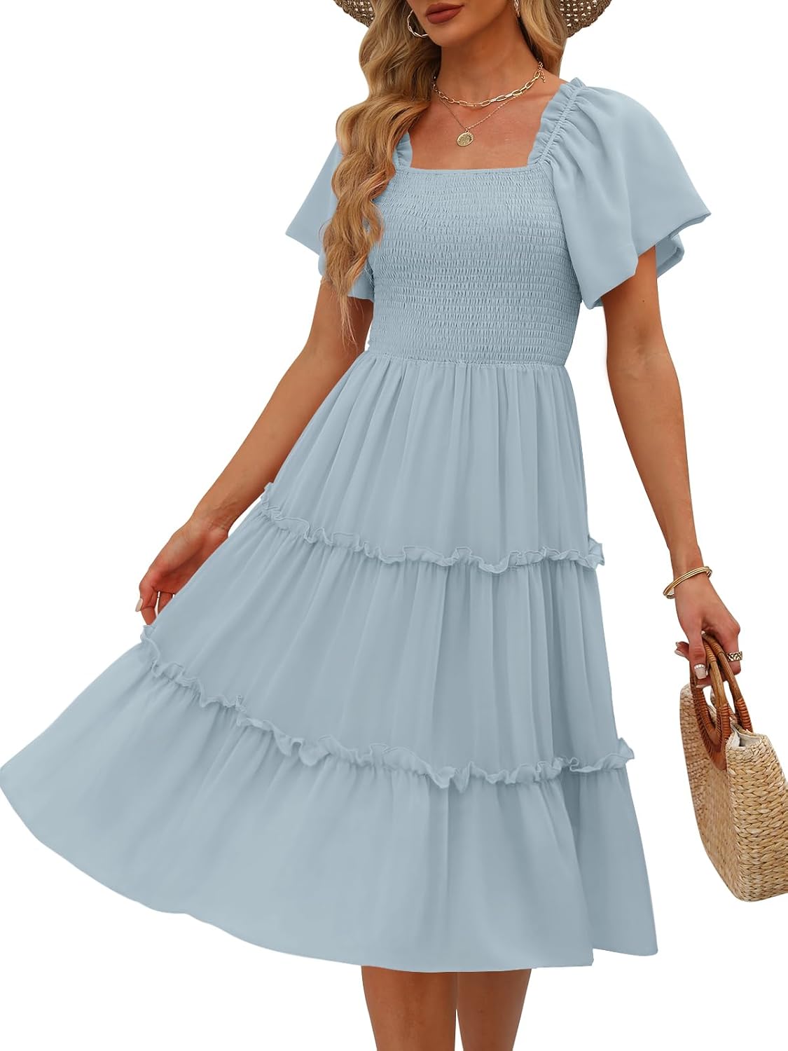 LILLUSORY Women's Summer Casual Flutter Sleeve Midi Dress