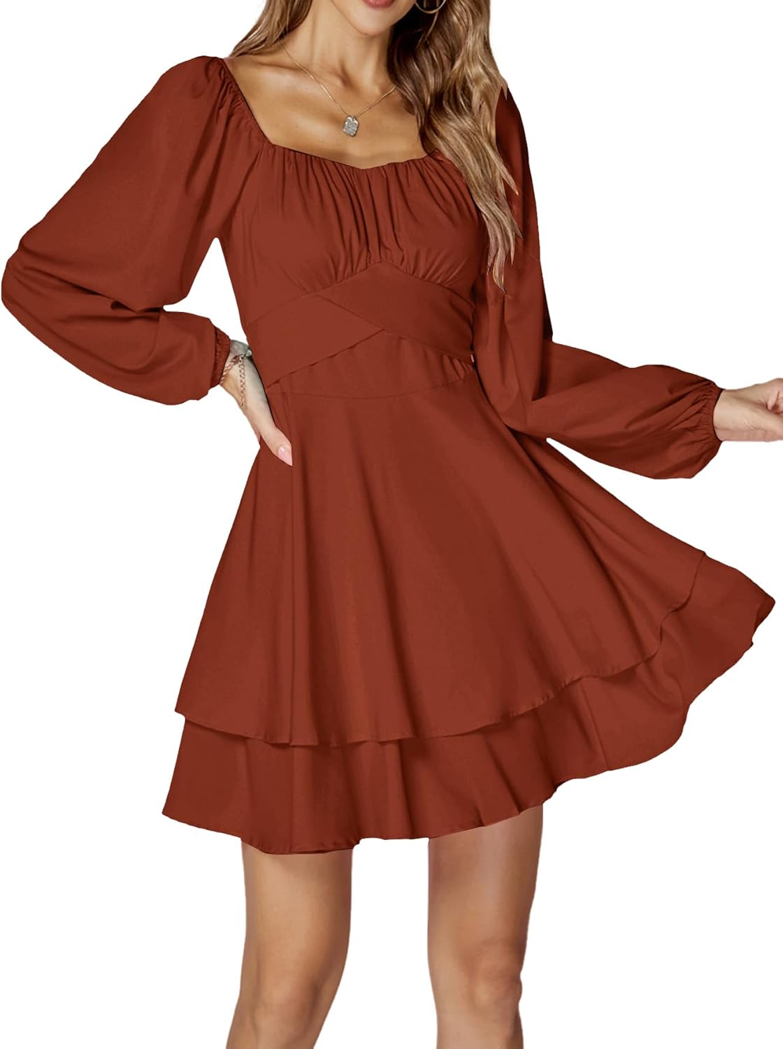 LYANER Women's Lantern Long Sleeve Ruffle Mini Dress Review
