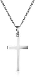 Sterling Silver Polished Cross Pendant Necklace - Tarnish-Resistant