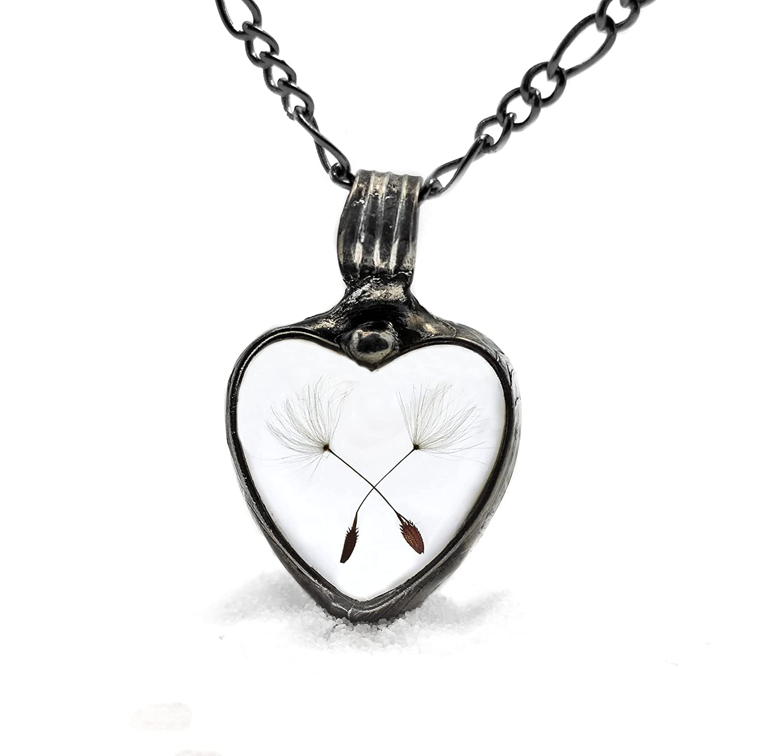 Dandelion Seed Necklace - Handmade Heart Pendant for Women