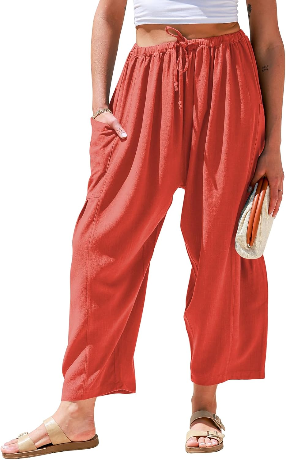 Linen Wide Leg Pants for Women - Casual Summer Palazzo Style