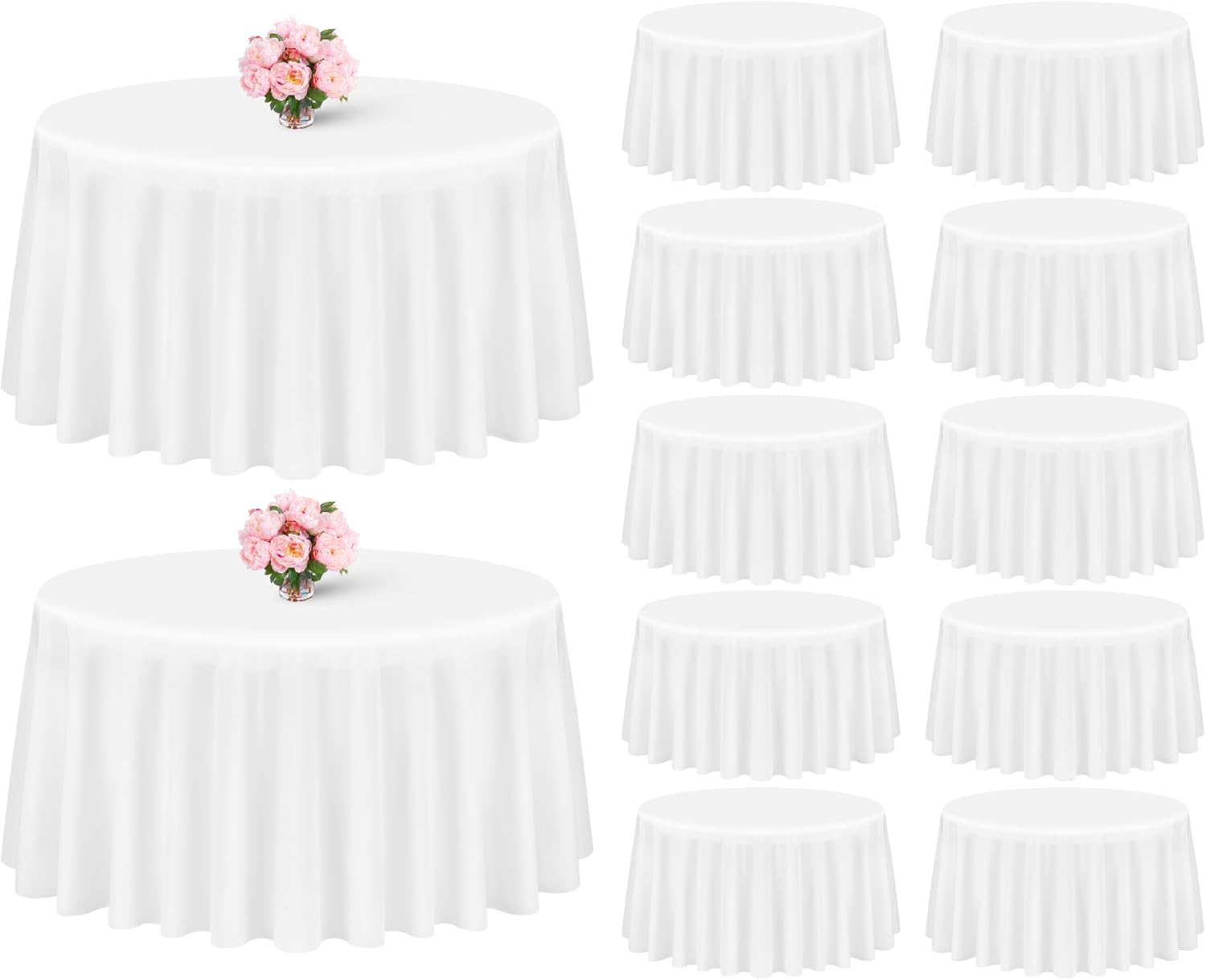 Showgeous 12 Pack White Round Tablecloths for Elegant Events