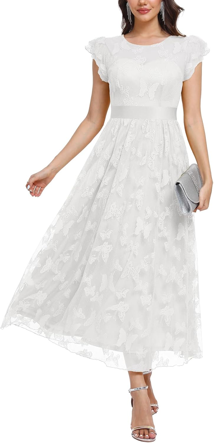 Women's Casual Tulle Midi Dress for Parties and Weddings