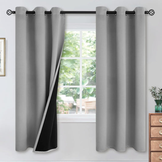 100% Blackout Curtains for Bedroom by YoungsTex - Light Grey