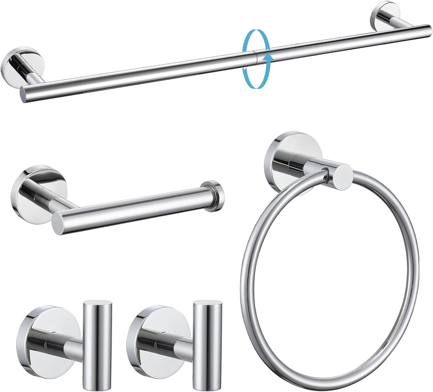 TURS Chrome 5 Piece Bathroom Hardware Set for Modern Spaces