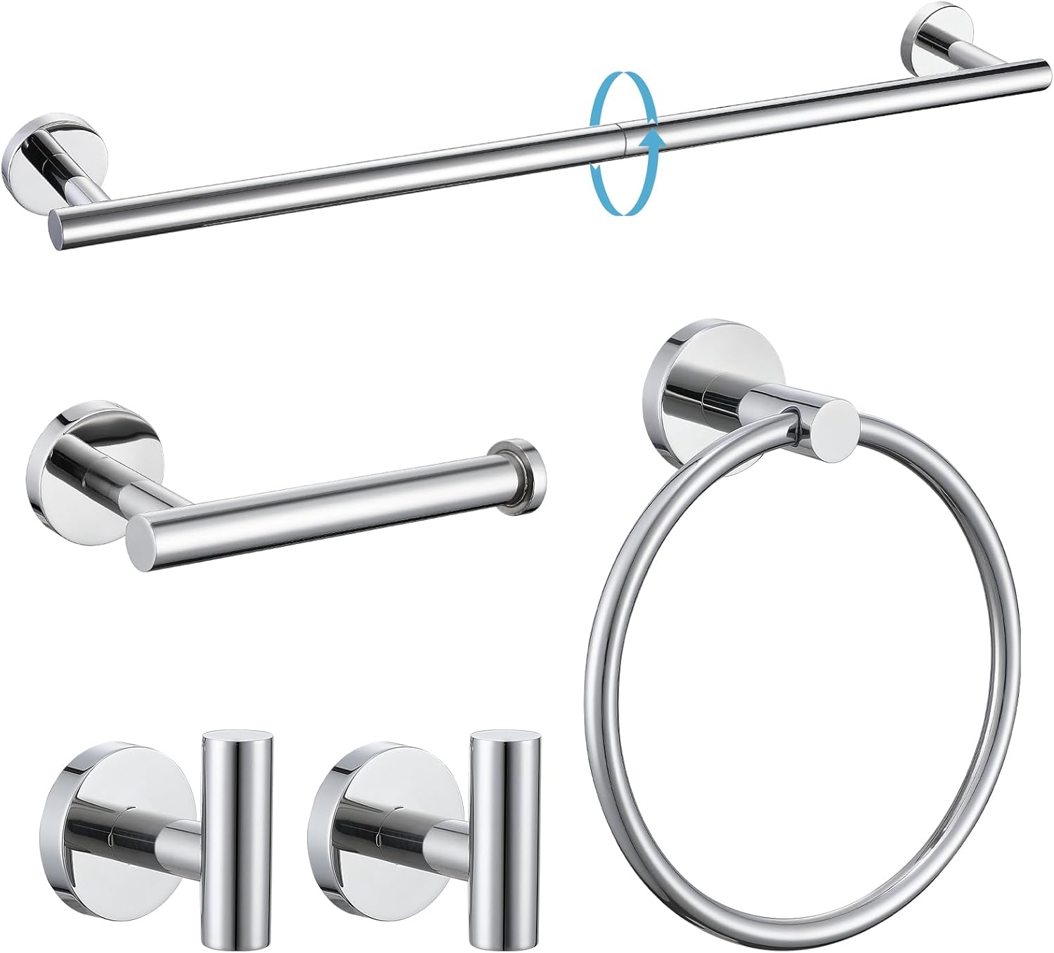 TURS Chrome 5 Piece Bathroom Hardware Set for Modern Spaces