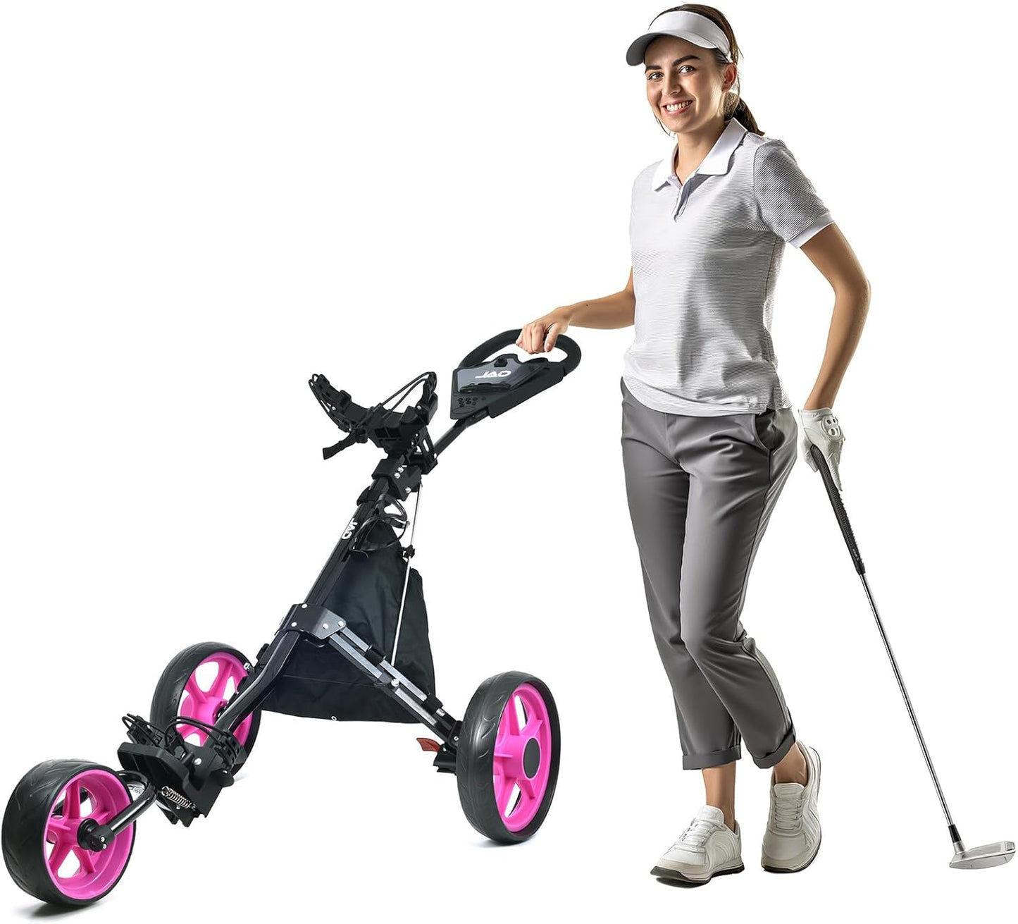 Ladies Golf Push Cart - Lightweight Deluxe Foldable Pull Cart