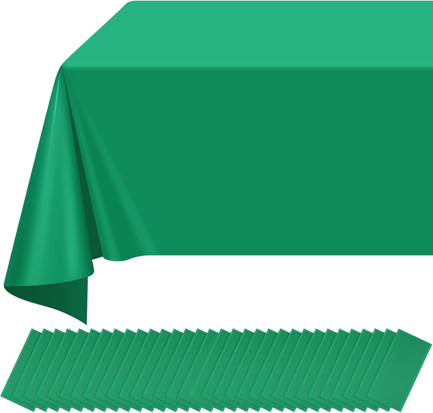 32 Pack Green Plastic Tablecloths for Rectangle Tables