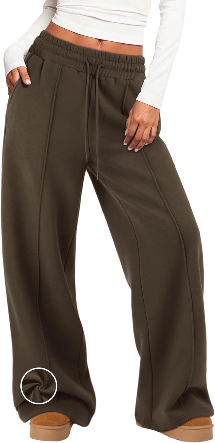 Womens Wide Leg Sweatpants Fleece Lined Baggy Joggers for Winter