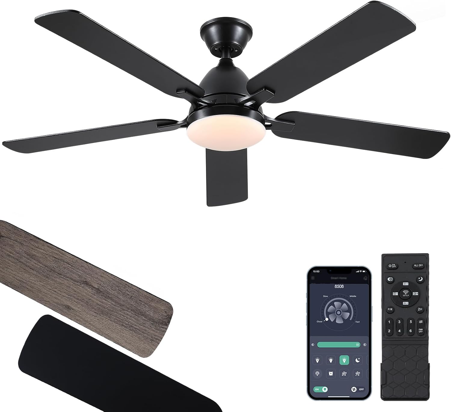 52 Inch Low Profile Ceiling Fan with Lights and Remote Control