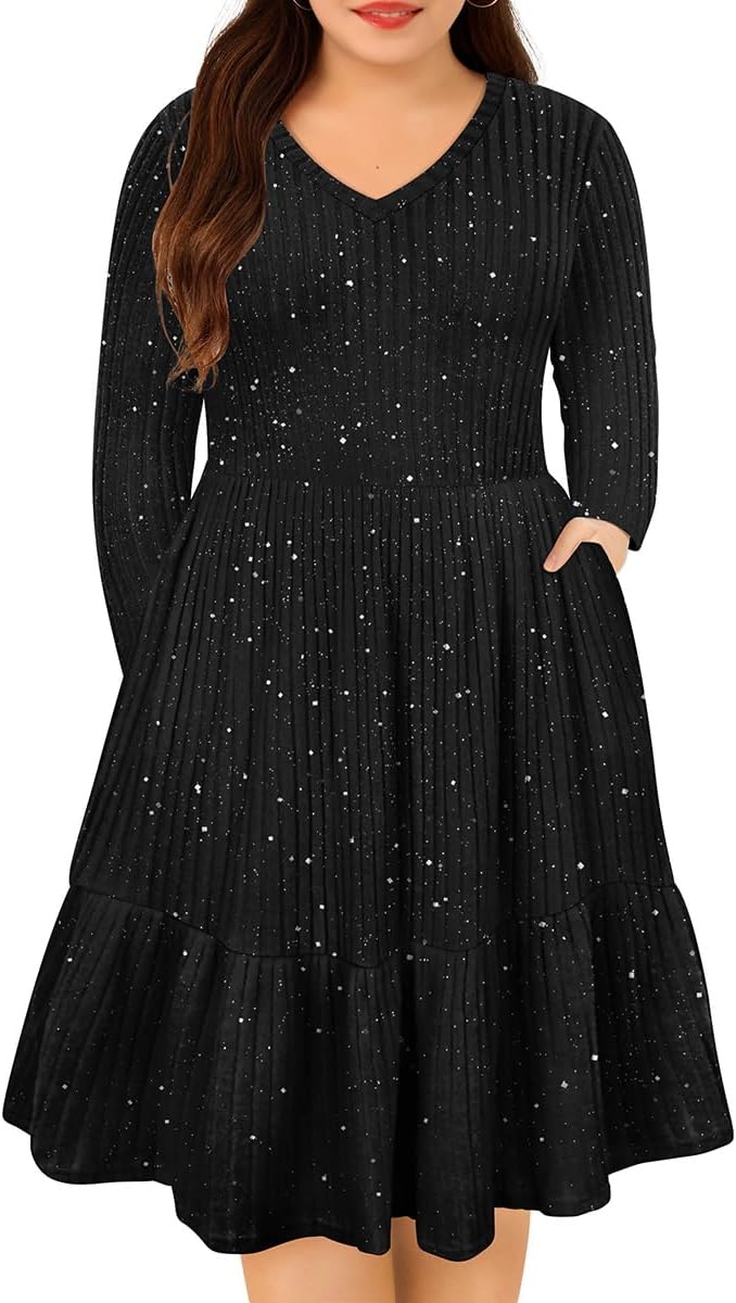Plus Size Dresses for Curvy Women - V Neck Casual Dress