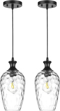 Glass Pendant Lights Kitchen Island 2 Pack - Hand-Blown Clear Glass
