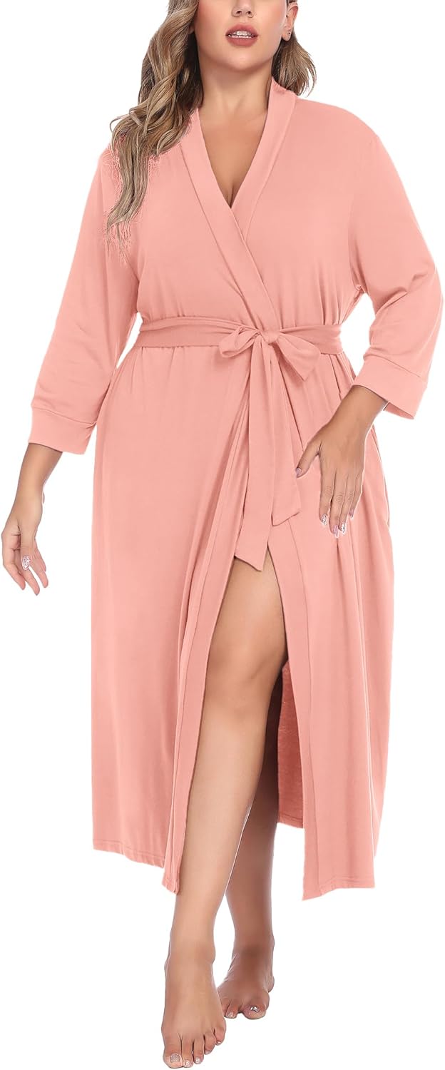 Womens Plus Size Kimono Robes Long Knit Bathrobe for Comfort
