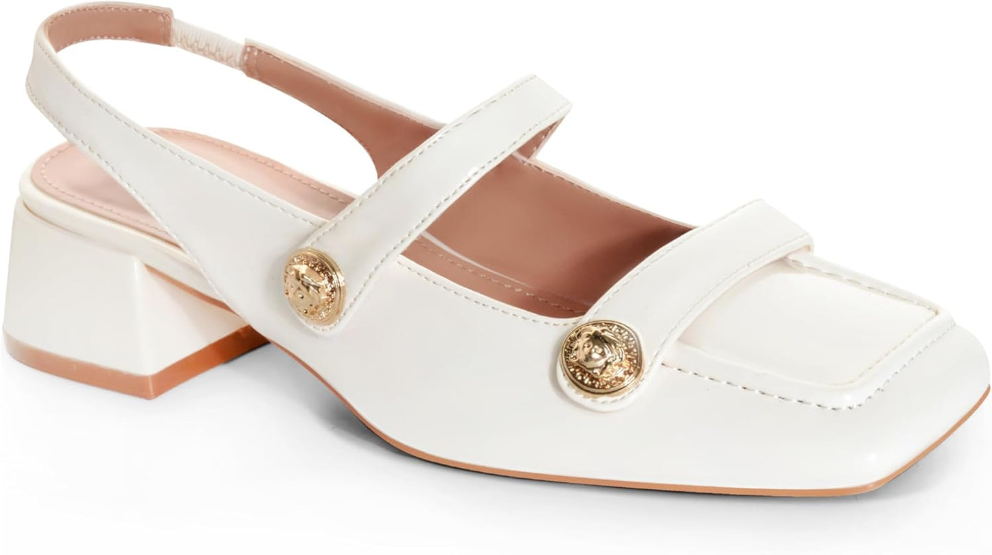 Slingback Mary Jane Heels for Women with Low Block Heel Style