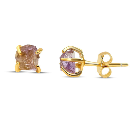 Raw Natural Ametrine Stud Earrings with 925 Sterling Silver