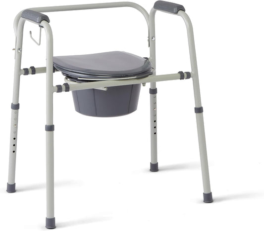 Medline 3-in-1 Steel Adjustable Bedside Commode for Comfort