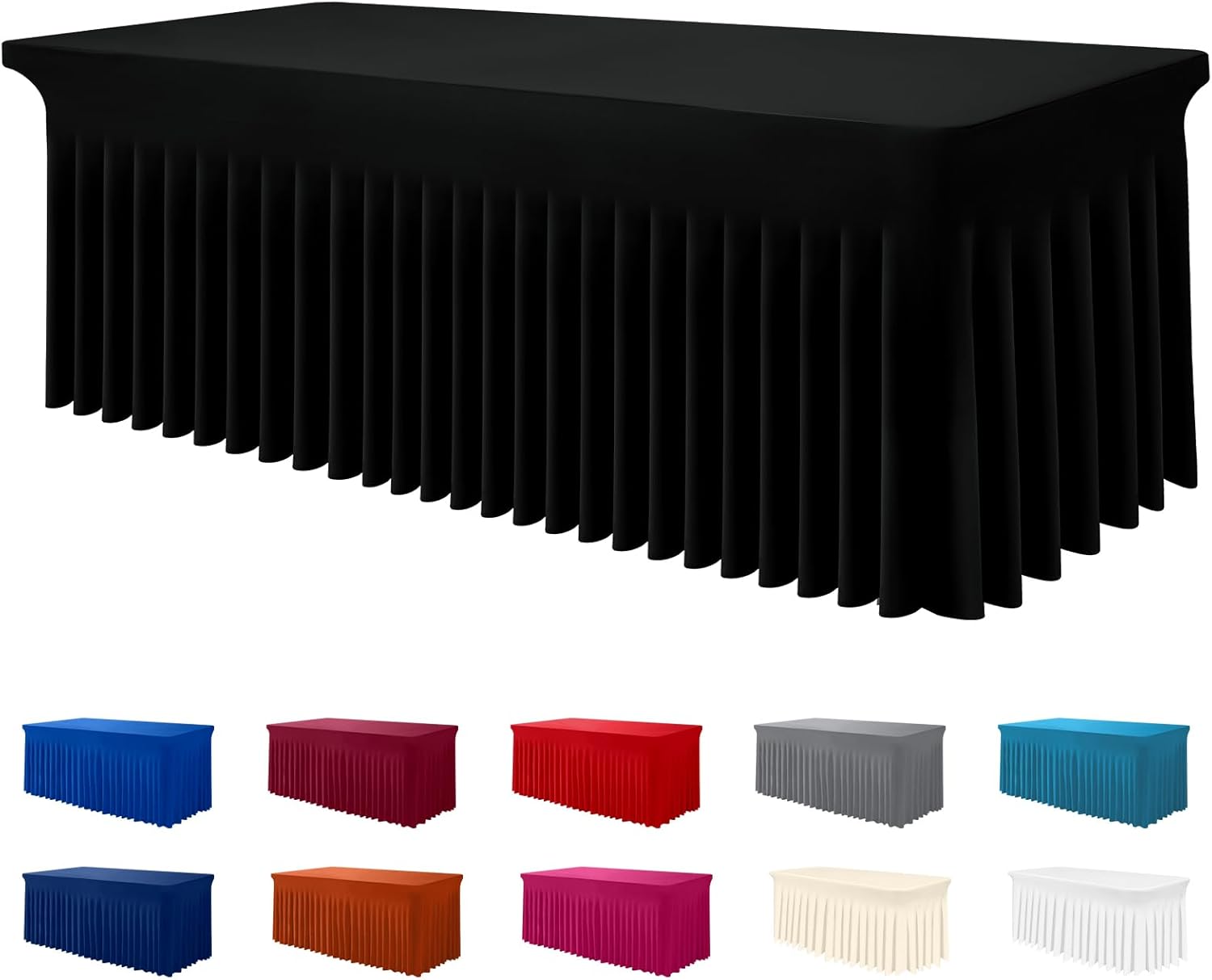 Smiry Spandex Tablecloth for 8FT Rectangle Tables - Black