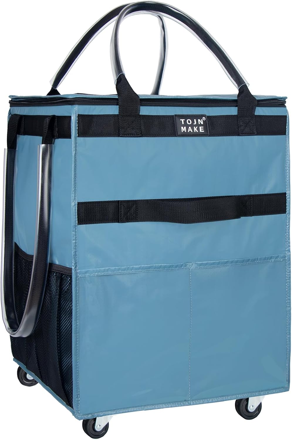 Reusable Grocery Bag On Wheels with 8 Pockets and Zipper Cover
