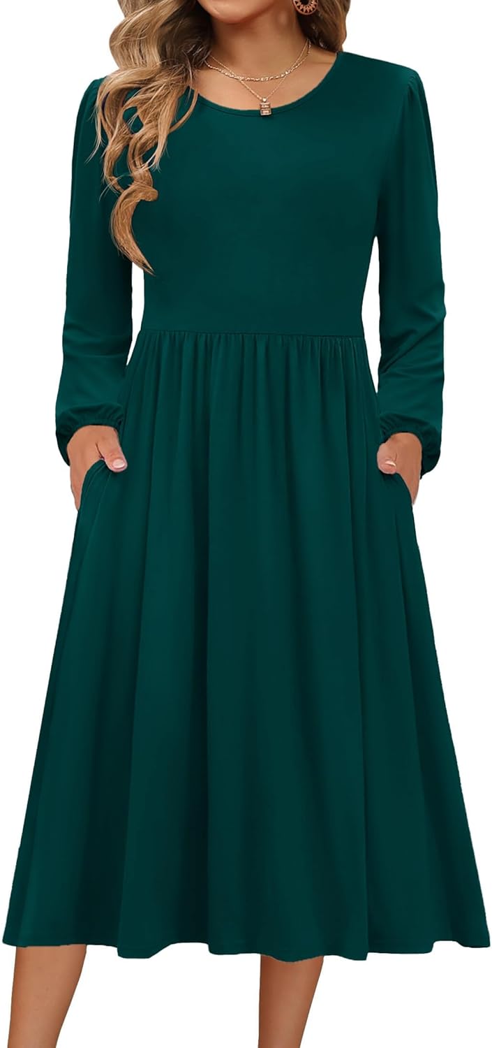 Zeagoo Long Sleeve Dresses for Women - Casual Flowy A-Line Midi