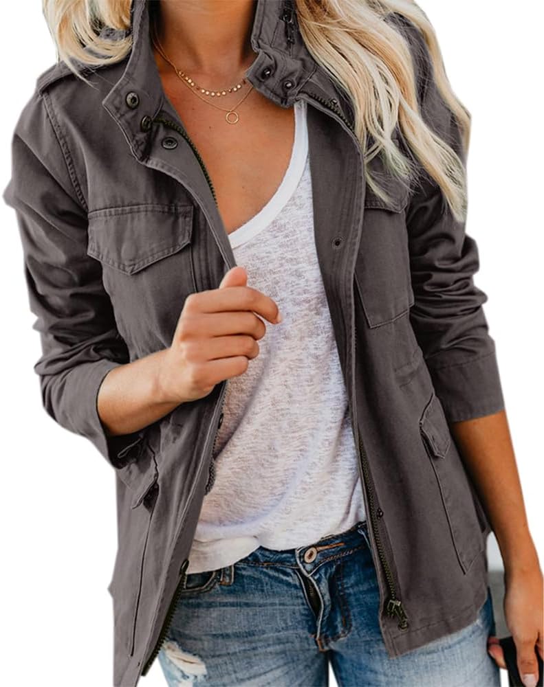 Soulomelody Women Military Anorak Jacket for Casual Outfits