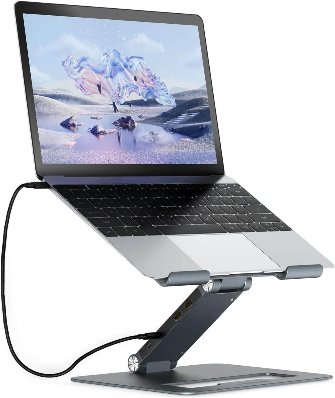Portable Aluminum Laptop Stand with USB C Dock - Ideal Ergonomic Solution