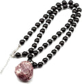 Black Onyx Beaded Necklace with Raw Tourmaline Pendant for Women