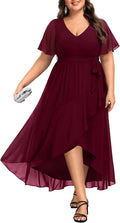Womens Plus Size Long Chiffon High Low Split Ruffle Dress - Flattering