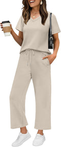 WIHOLL 2 Piece Women Summer Lounge Set Wide Leg Pants - Comfortable 7%